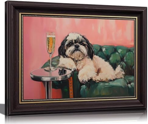 Dark Brown Framed-Funny Dog Wall Art, Whimsical Dog by LYNARTFNWallArt