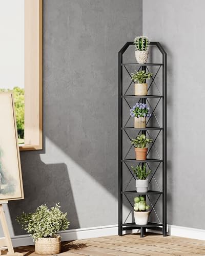 CHOEZON 6-Tier Corner Shelf, Industrial Corner Bookshelf, 71.2" Display Storage - Image 7