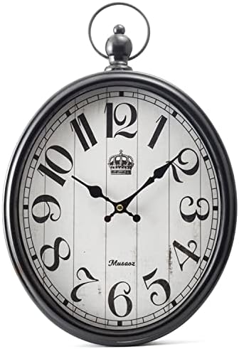 Oval Large Wall Clock Silent Non-Ticking Metal Battery Operated Retro Antique by MUSAOZ