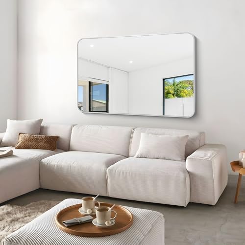 BONEWEI Silver Bathroom Mirror, 55x36 inch Wall Mirror - Image 5