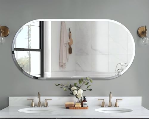 Frameless Oblong Wall Mirror: Modern Glass Mirror 47.2x23.6 inch by Artloge