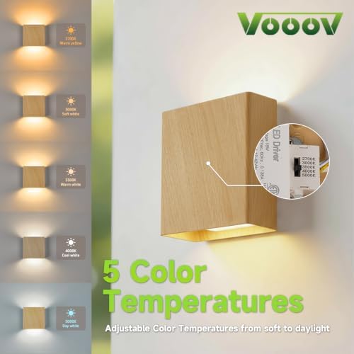 Natural Wood Grain Up & Down Modern Indoor Outdoor LED Wall Sconce - Image 3
