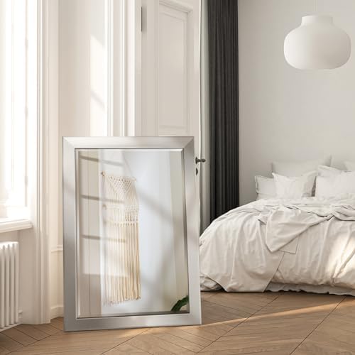 Renditions Gallery Rectangular Silver Wood Framed Body Mirror Verticle Or - Image 5