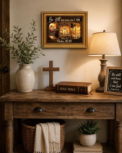 Gold Framed Wall Art, Christian God Canvas Prints, Lion and Lamb Cross Picture - Image 5