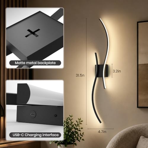 AUDERWIN 10000mAh Rechargeable Wall Lights, 31.5 Inch, 2 Packs - Image 6