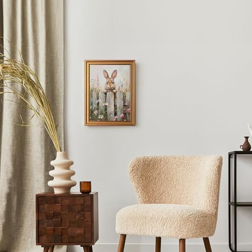 KBKART Gold Framed Bunny Wall Art, Rabbit and Wildflowers Painting 8x10Inch - Image 4