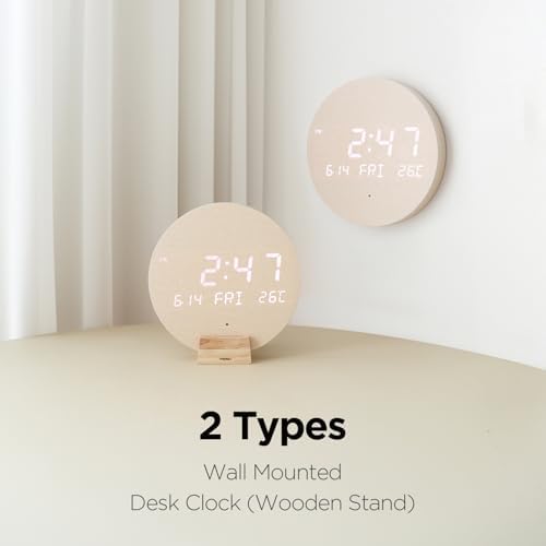 mooas Wood Moon Cordless Mini Digital LED Wall Clock, Temperature - Image 5