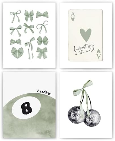 okaxscm Sage Green Coquette Trendy Preppy Wall Art Prints Set of 4, Coquette by okaxscm