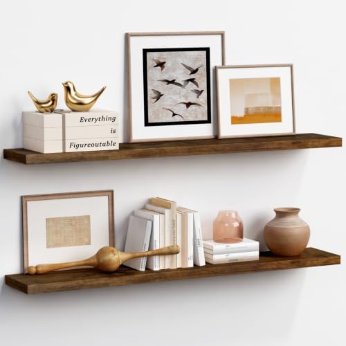 48 Inch Long Floating Shelves, Rustic Brown Wall Shelf by Forbena