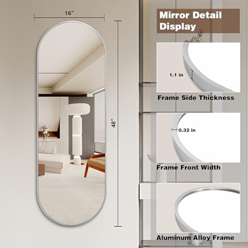 Niccy Oval Full Length Mirrors, Long Wall-Mounted Mirror - Image 3