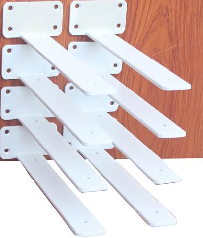 8 Pack - 9 inch White Hidden L Shelf Bracket Iron Floating Shelf Brackets by MHMYDZ