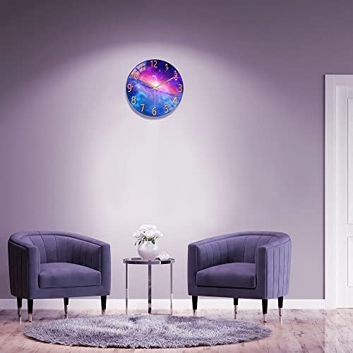 Lafocuse 12 Inch Glass Galaxy Purple Wall Clocks Battery Operated Space - Image 3