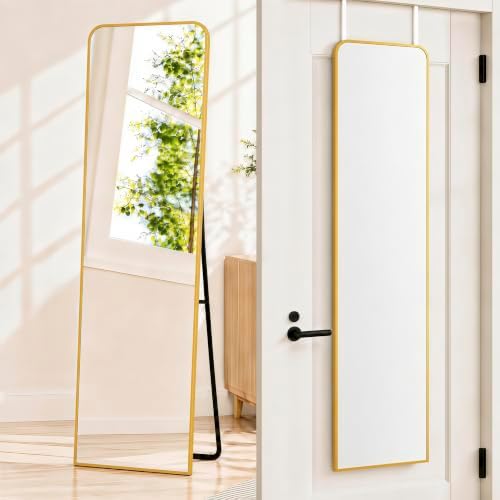 57x16" Full Length Mirror Floor Stand, Over the Door, Wall Mounted Gold by SCWF-GZ