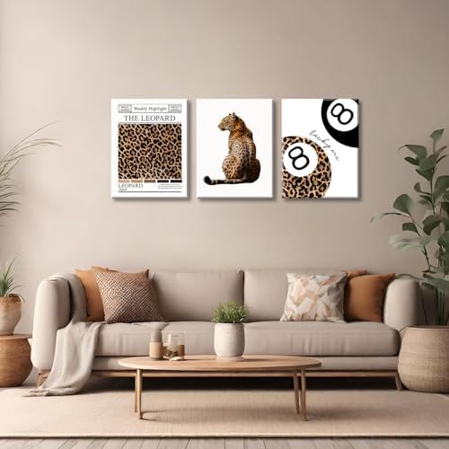 Set of 3 Trendy Leopard Canvas Wall Art Funky Lucky 8 Ball Posters Prints - Image 7