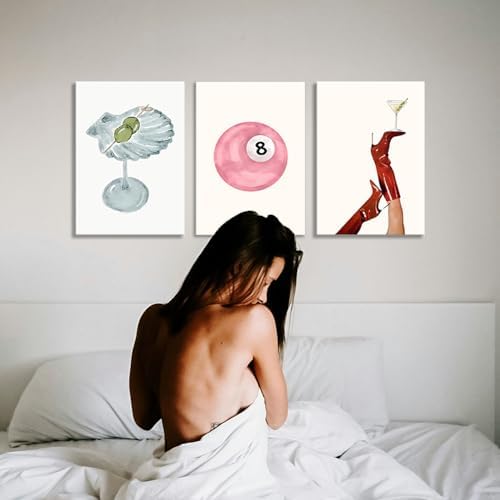Framed Funky Martini Posters Wall Art Set of 3, Vintage Preppy Aesthetic Canvas - Image 2