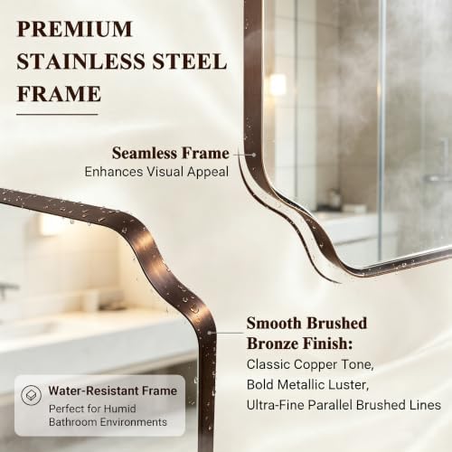 ANDY STAR Brushed Bronze Scalloped Mirror, Unique Rectangular Bathroom Mirror - Image 4