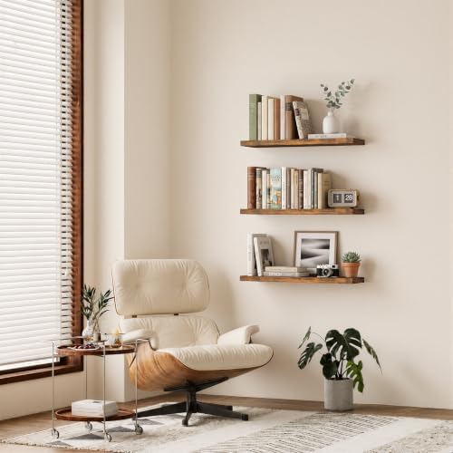 BAYKA Rustic Brown Floating Shelves 35.4in, Wall Mount Wood Shelf - Image 4