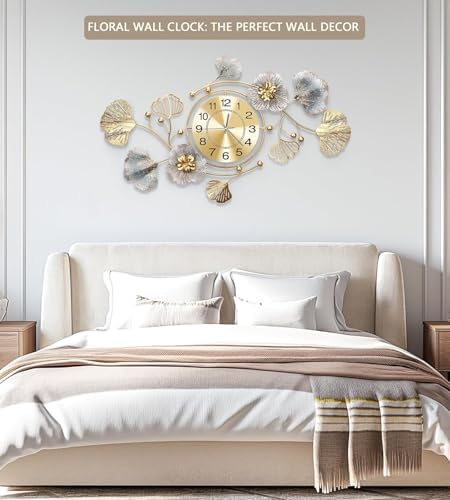 47" Modern Farmhouse Large Decorative Wall Clock, Ginkgo Metal Art - Image 3