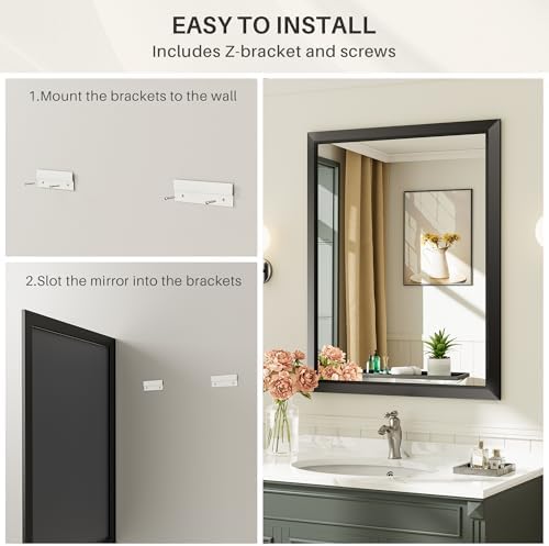 Briivue Black Metal Framed Bathroom Wall Mirror, 48x30 Inch - Image 5