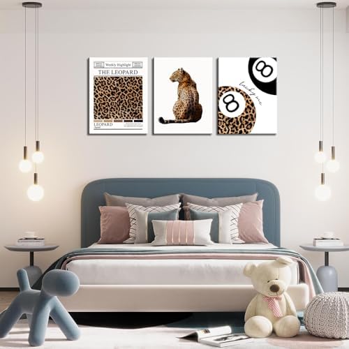 Set of 3 Trendy Leopard Canvas Wall Art Funky Lucky 8 Ball Posters Prints - Image 4