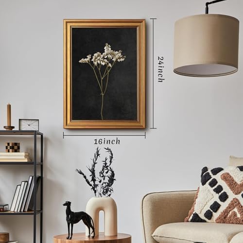 Vintage Gold Framed Wall Art, Retro Dark Dried Flower Paintings, Moody Floral - Image 3