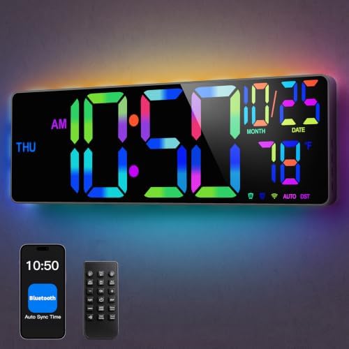 Large Digital Clocks Bluetooth Sync Time, Big Led Wall Clock by Tempospark