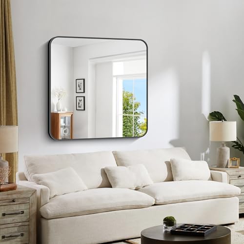 Bathroom Mirror, Metal Frame Rounded Corner Vanity Mirror, Large Wall Mounted - Image 3