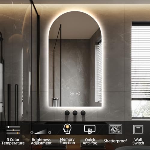 40" H x 24" W Frameless Arched LED Bathroom Mirror, Backlit Vanity Mirror - Image 6