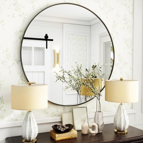 VooBang Black Round Bathroom Mirror 30", Thin Metal Frame Wall Mirror - Image 5