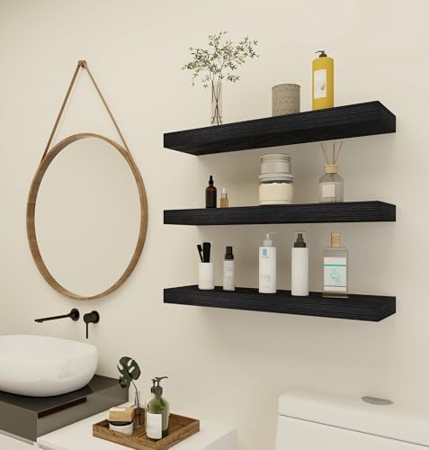 Vervida® Black Rustic Floating Wall Shelves 24in Set of 3 Hidden - Image 4