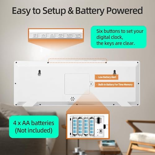Digital Wall Clock Battery Operated, Large Number - Image 3