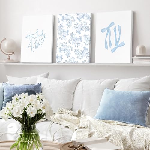 Blue Bow Wall Art Floral Canvas Wall Decor Coquette Flower Wall Art Trendy - Image 5