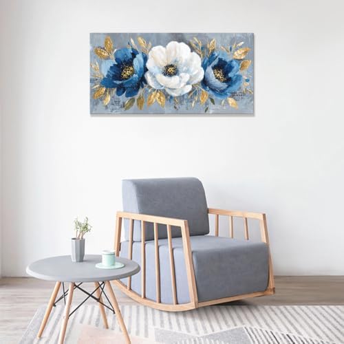 Modern Blue White Flower Canvas Wall Art - Image 6