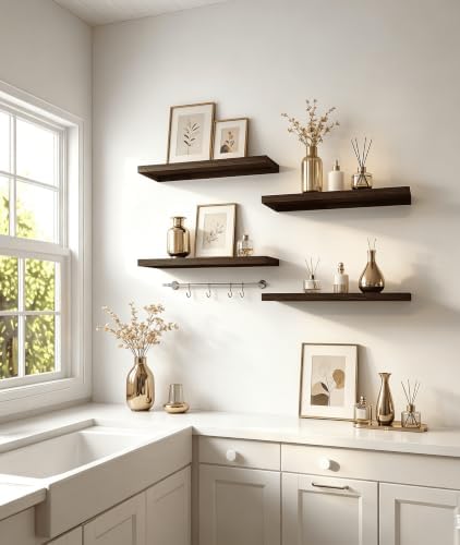 Brown Wood Floating Shelves for Wall Shelf 17 Inch Set of 6 - Image 5