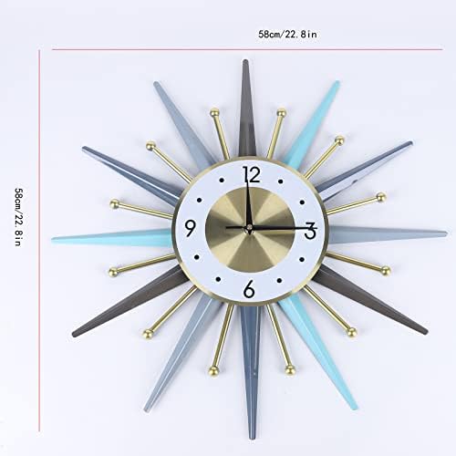 Large Wall Clock 22.8'' Modern Big Wall Clock Starburst Mid-Century Decor - Image 4
