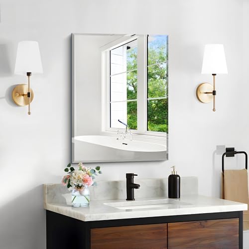CILIBER Beveled Mirror, 18x24 Frameless Beveled Bathroom Mirrors by CILIBER