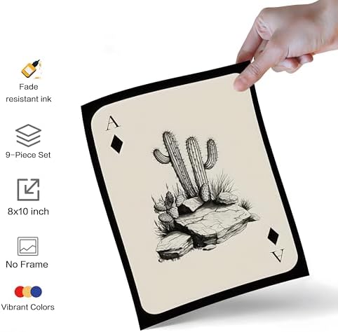Western Cowboy Wall Art Set of 9, Vintage Cowboy Print Playing Card Canvas - Image 2