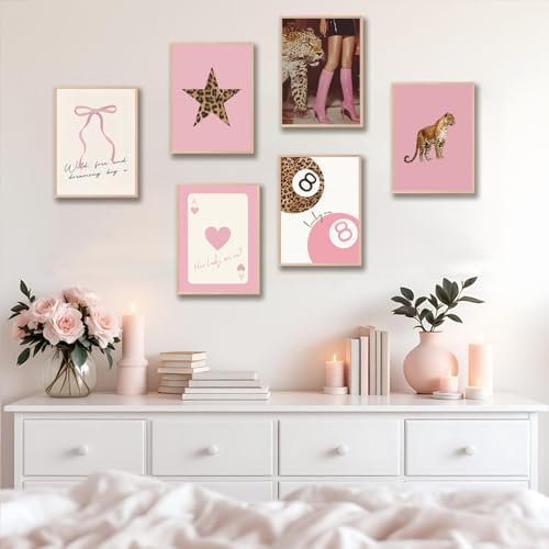 6Pcs Trendy Pink Leopard Wall Art Preppy Leopard Posters Prints Funky Coquette - Image 6