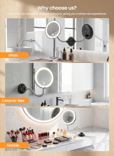 10x Makeup Mirror with Lights, Flexible Magnifying Mirror 3 Light Modes - Image 6