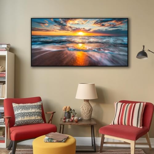 Framed Sun Wall Art for Living Room, 48 x 24 Inches Blue Wave and Large Coastal - Image 6