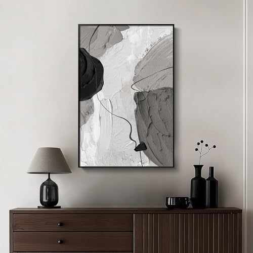 Large Framed Black and White Gray Modern Abstract Wall Art, 1 Piece 24x36 - Image 4