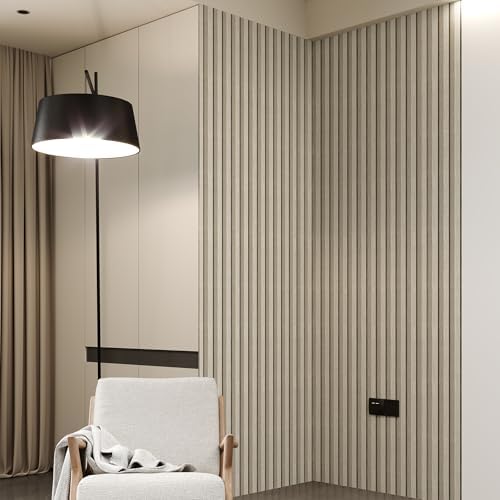 Beige Peel and Stick Slat Wall Panels, Wood Grain Paneling 118"x15.75" - Image 2
