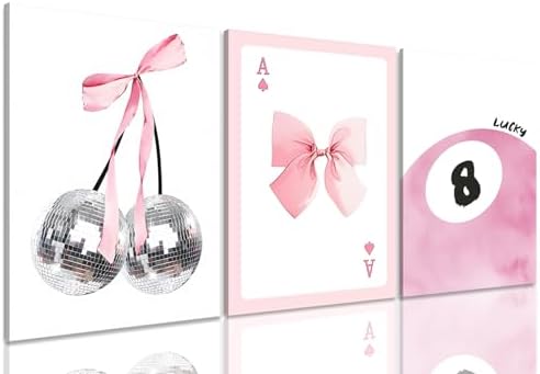 Framed Pink Canvas Wall Decor Set of 3, Girls Preppy Room Decor Picture by Unknown