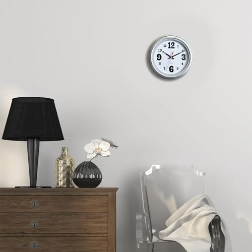 WANGIRO 8" Compact Wall Clock Silent Non-Ticking Battery Powered Silver - Image 6