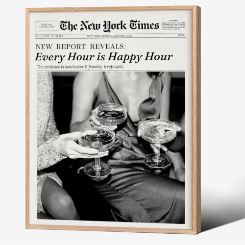 Retro Black and White Newspaper Wall Art 12x16inch Wood Grain Framed Every Hour by Unknown