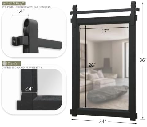 Besdomus Farmhouse Bathroom Vanity Mirror: 24"x36" Black Rustic Barn Door - Image 2