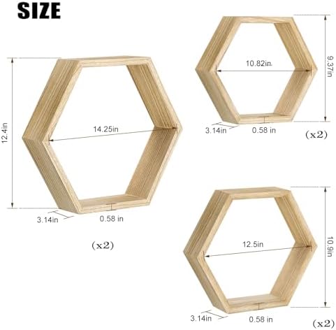 NOVIMANGO Hexagonal Floating Shelves Set of 6, Honeycomb Shelves - Image 3
