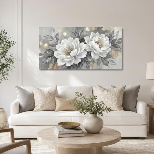 Anolyfi White Peony Neutral Floral Canvas Wall Art - Image 5