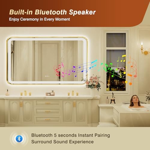 36x60 Inch Gold Framed LED Bathroom Mirror - Image 3