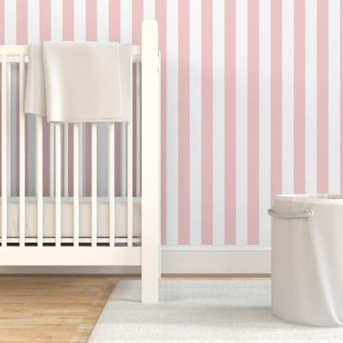 Spoonflower Stripes Pink and Peel and Stick Removable Wallpaper - Image 6